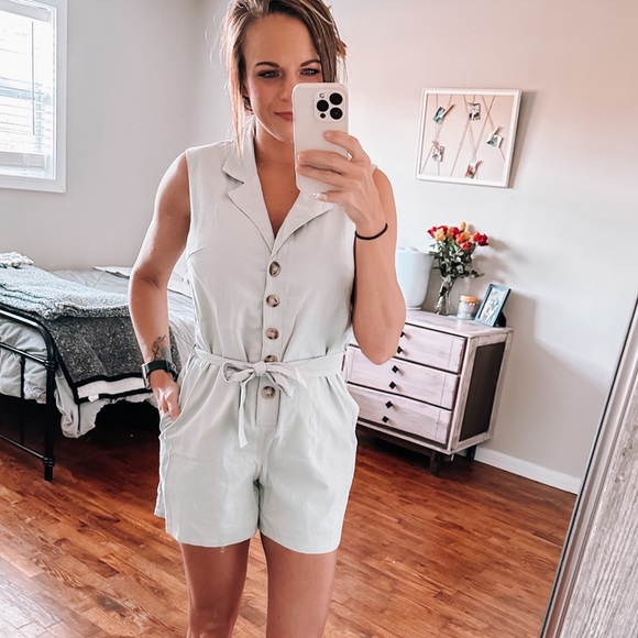 MP|D Pants - MP|D mint button front sleeveless romper